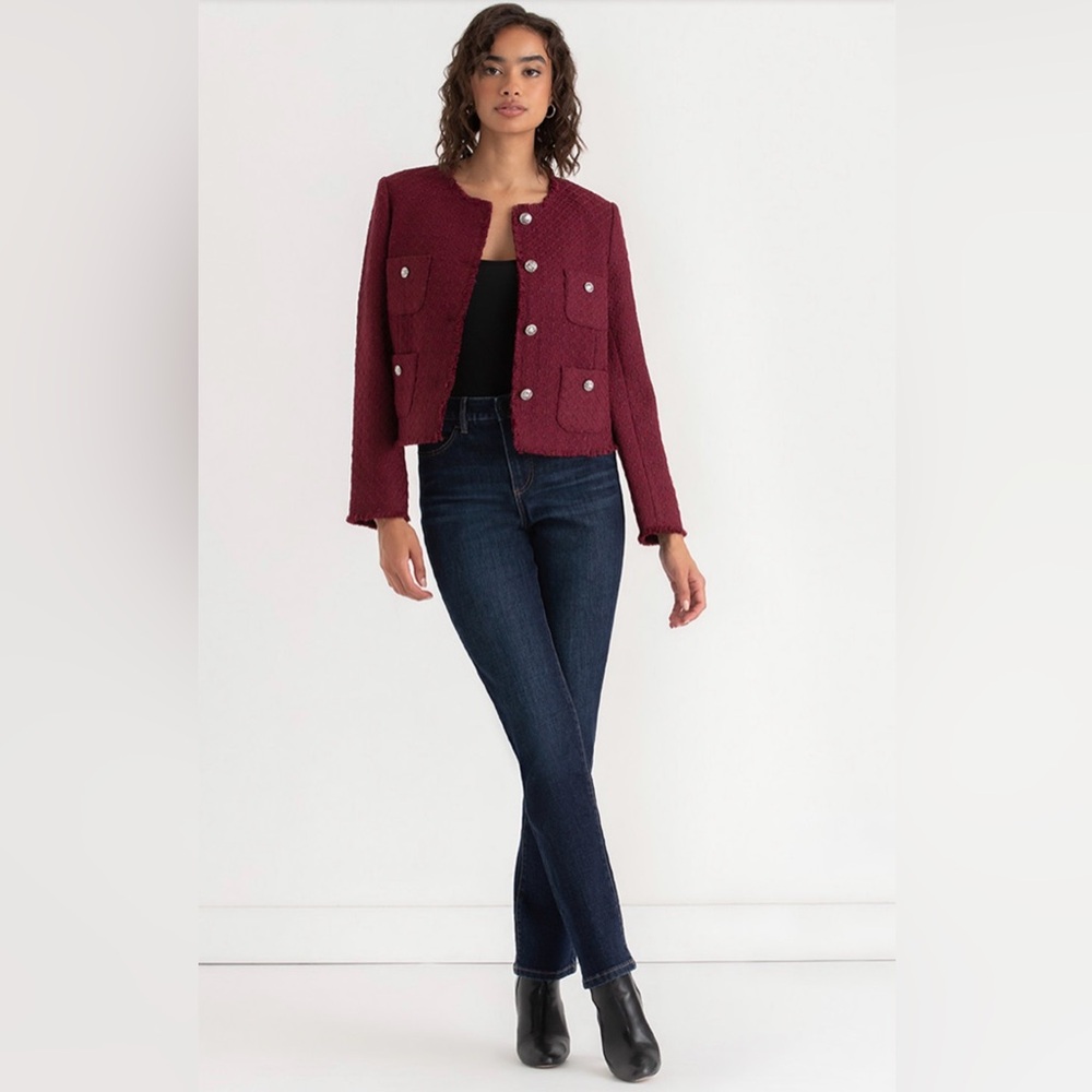 Cropped Boucle Jacket - Deep burgundy wine